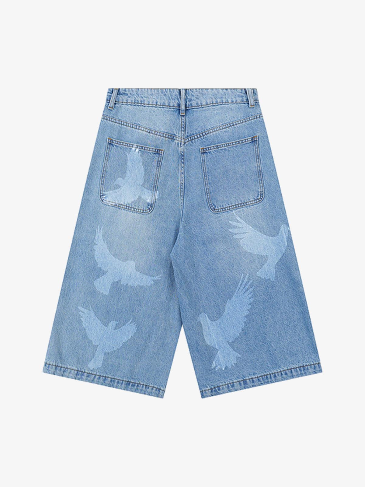 Distressed Dove-Print Denim Jort