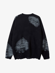 Chain Jacquard Spray-Painted Hole Round Neck Sweater