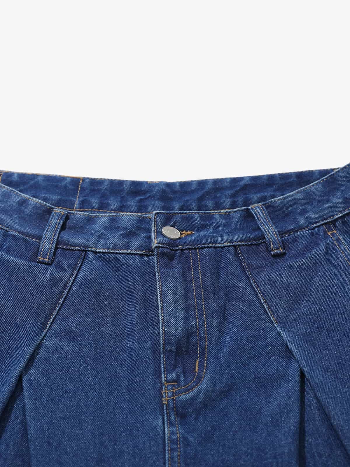 Retro Pleated Denim Baggy Jeans