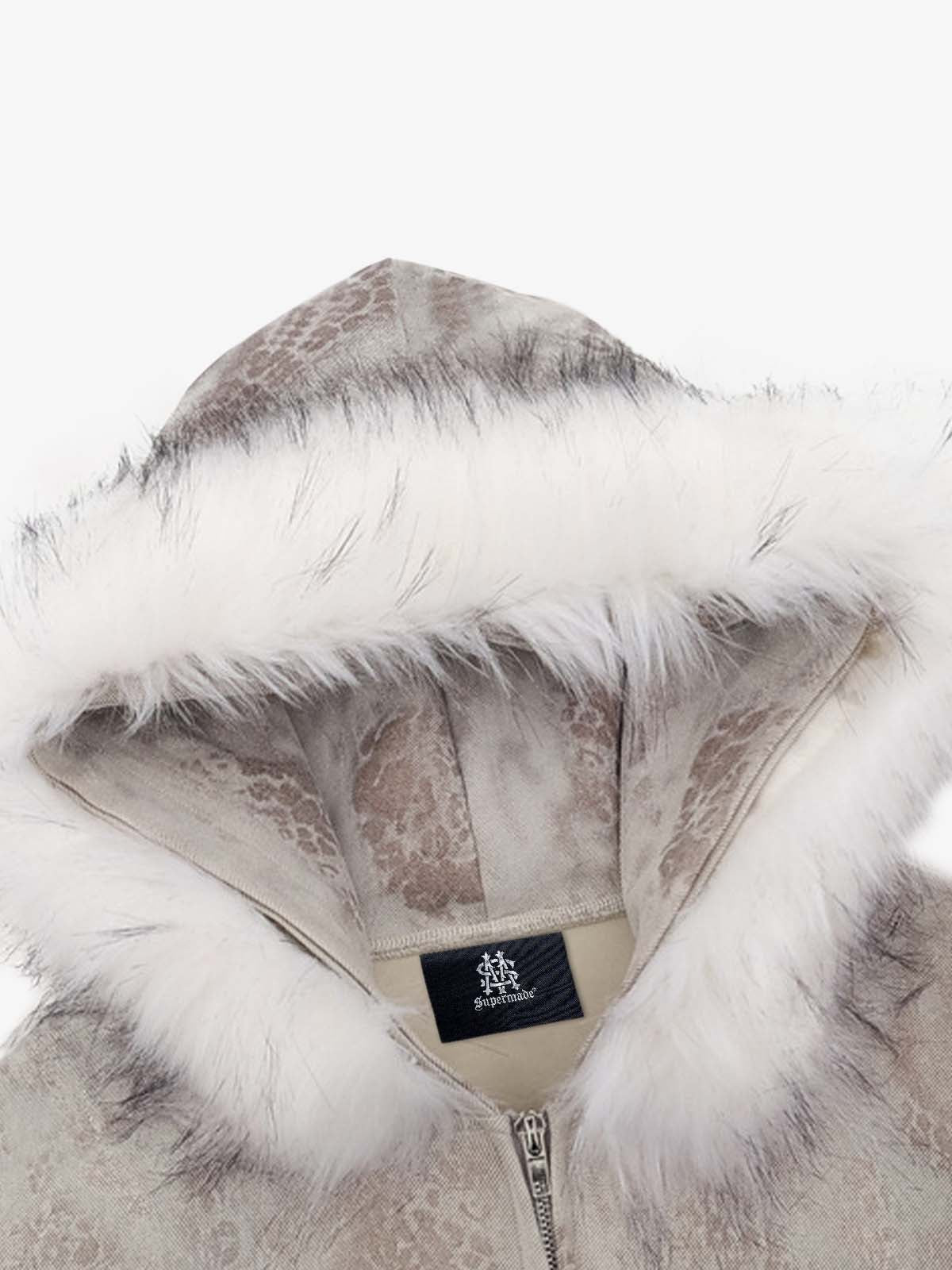 Cheetah Zipper Cardigan Fur Hooded Jacket