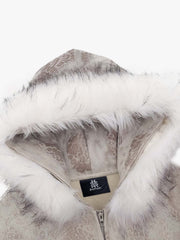 Cheetah Zipper Cardigan Fur Hooded Jacket
