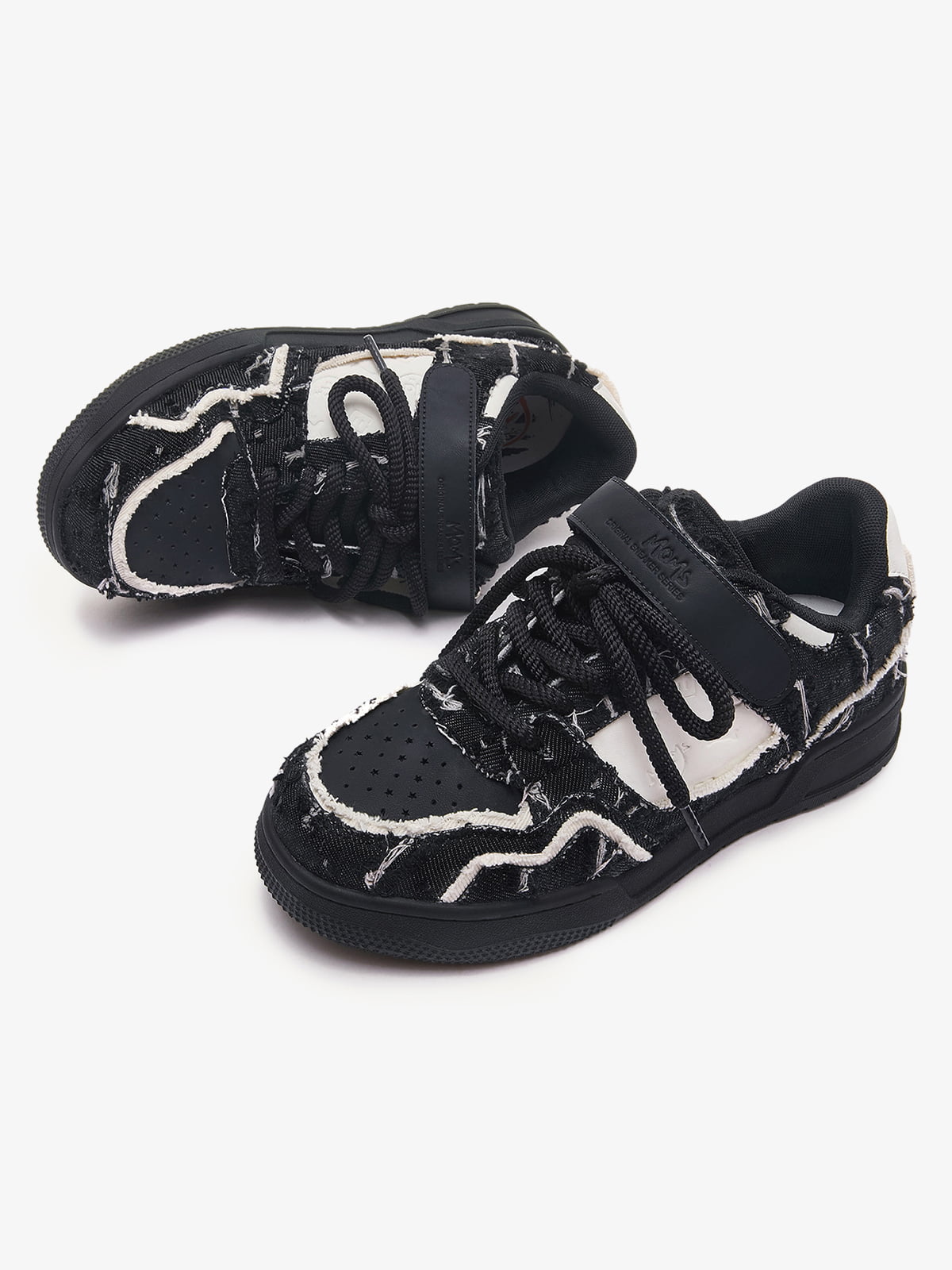 Retro Distressed Denim Patch Velcro Sneakers