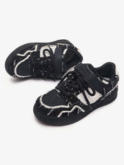 Retro Distressed Denim Patch Velcro Sneakers