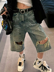 Ripped Hand-Painted Graffiti Ripped Jorts