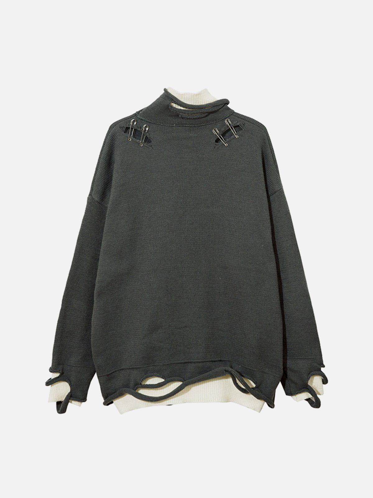 Fake Two-Piece Pin Design Sweater