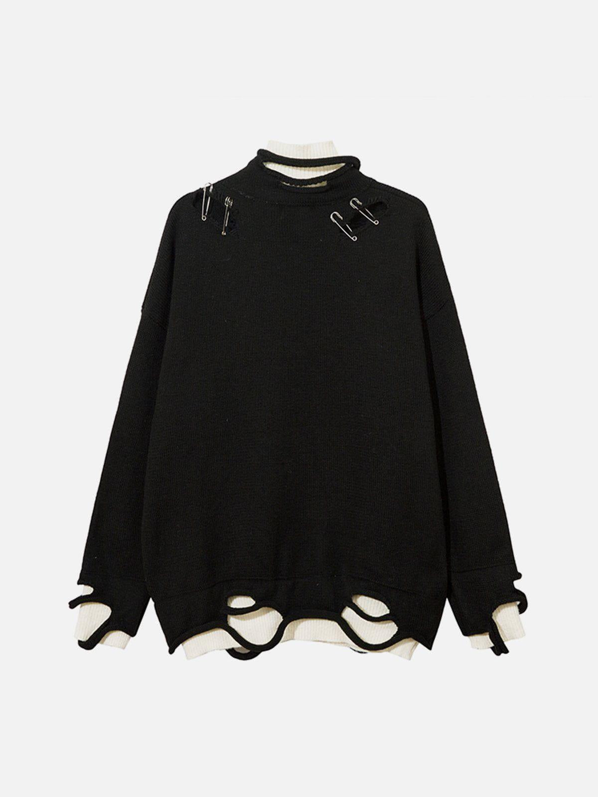 Fake Two-Piece Pin Design Sweater