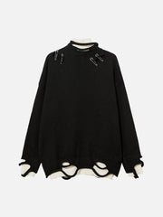 Fake Two-Piece Pin Design Sweater
