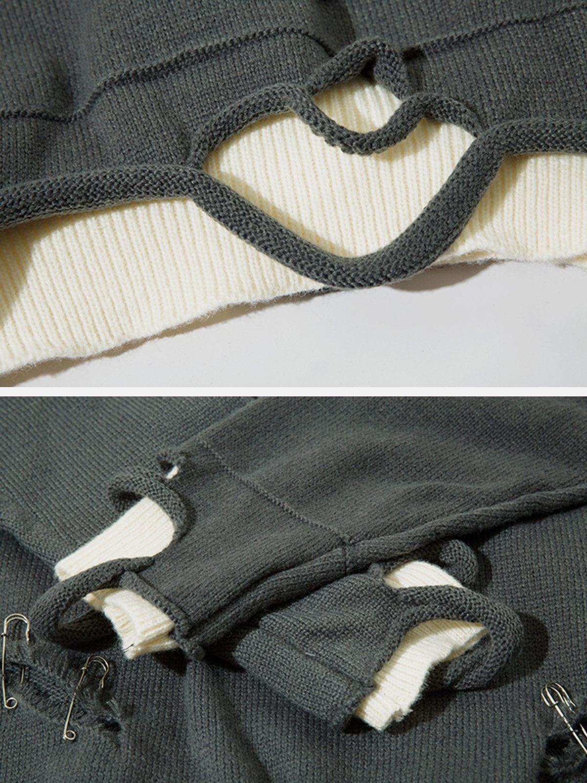 Fake Two-Piece Pin Design Sweater