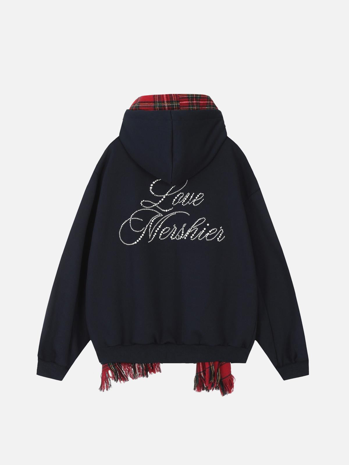 Fake Two Piece Plaid Scarf Hoodie