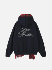 Fake Two Piece Plaid Scarf Hoodie