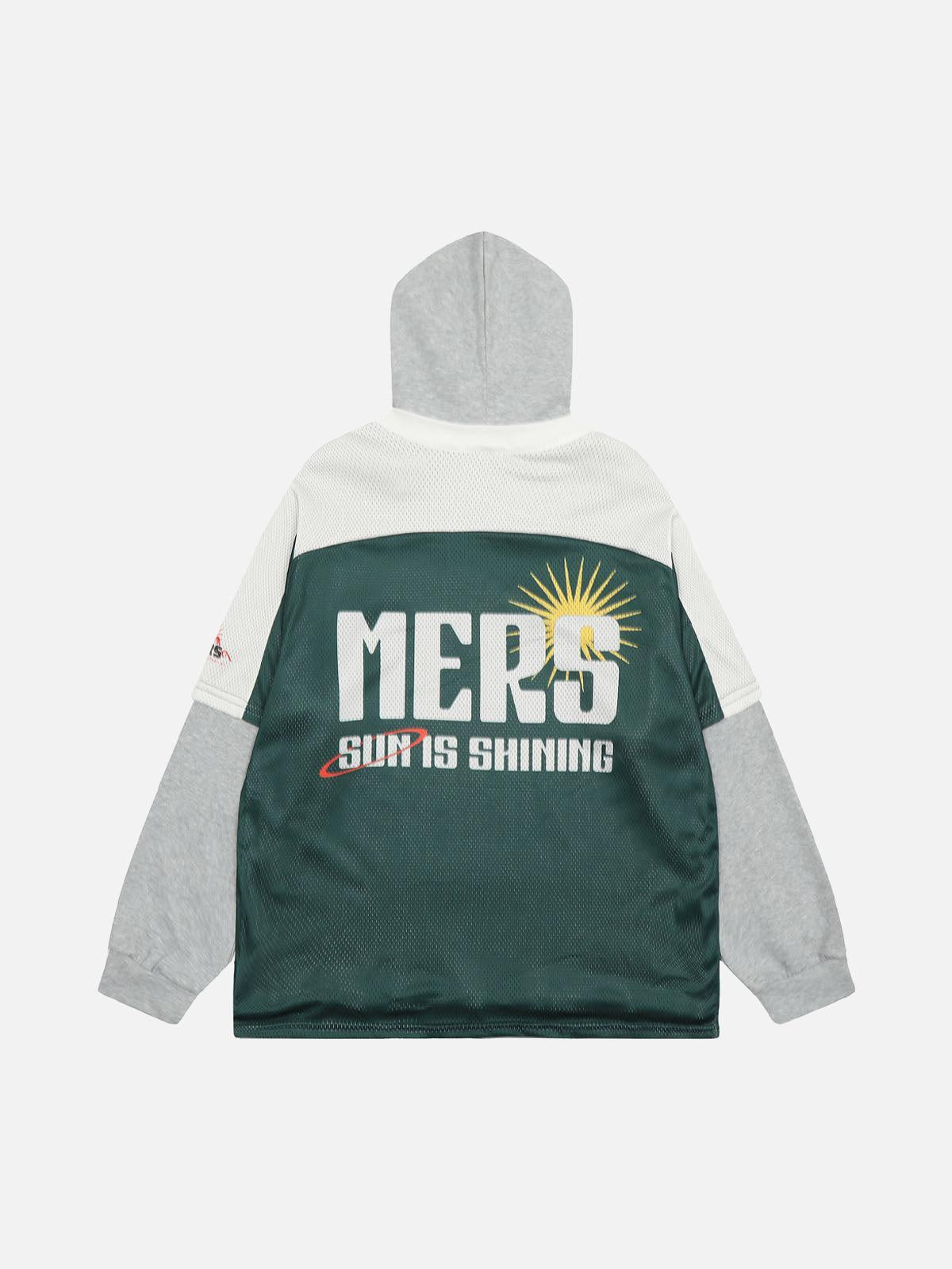 Faux Two-Piece Contrast Color Stitching Hoodie
