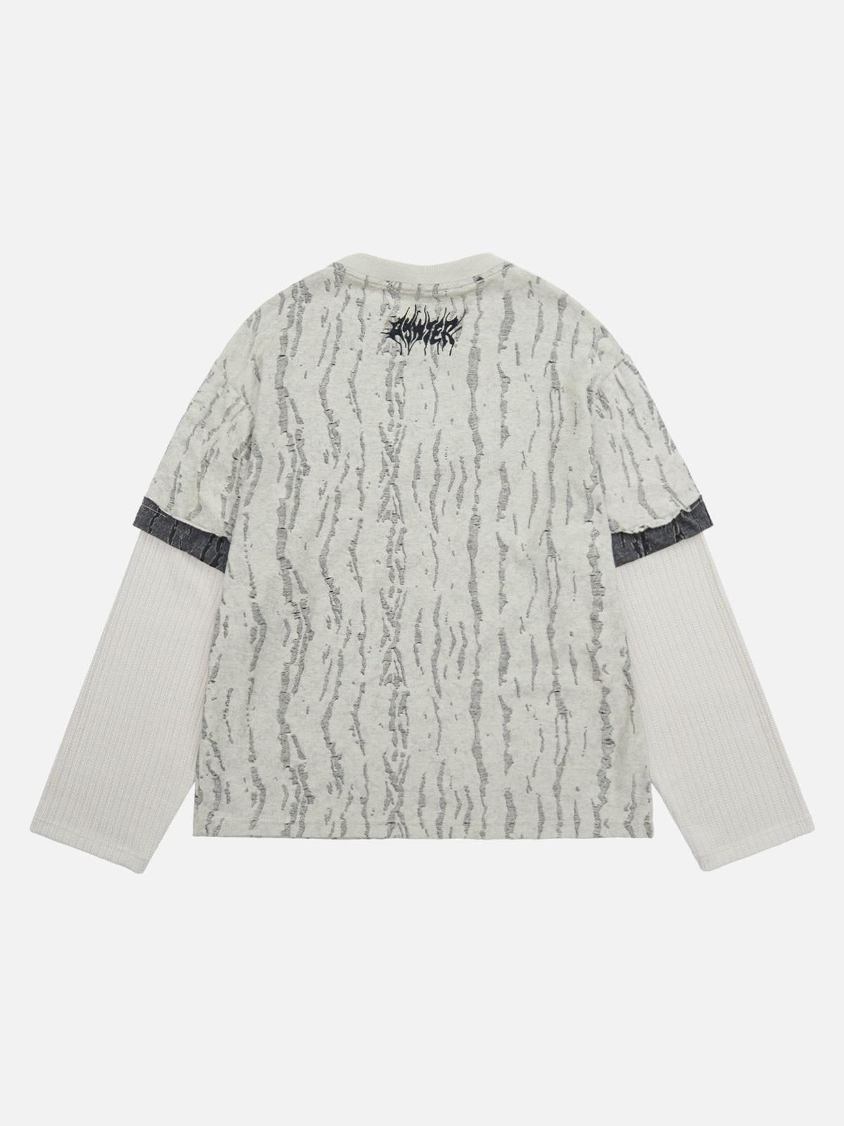 Faux Two-Piece Distressed Woolen T-Shirt