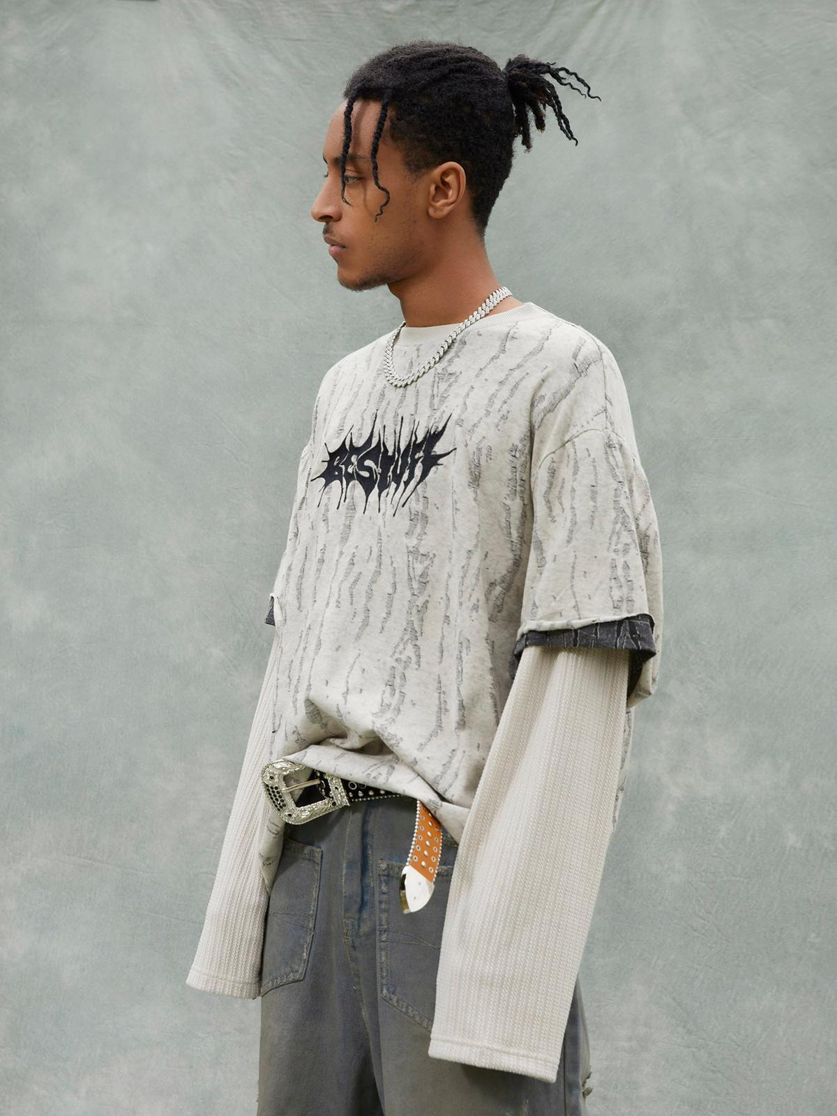 Faux Two-Piece Distressed Woolen T-Shirt