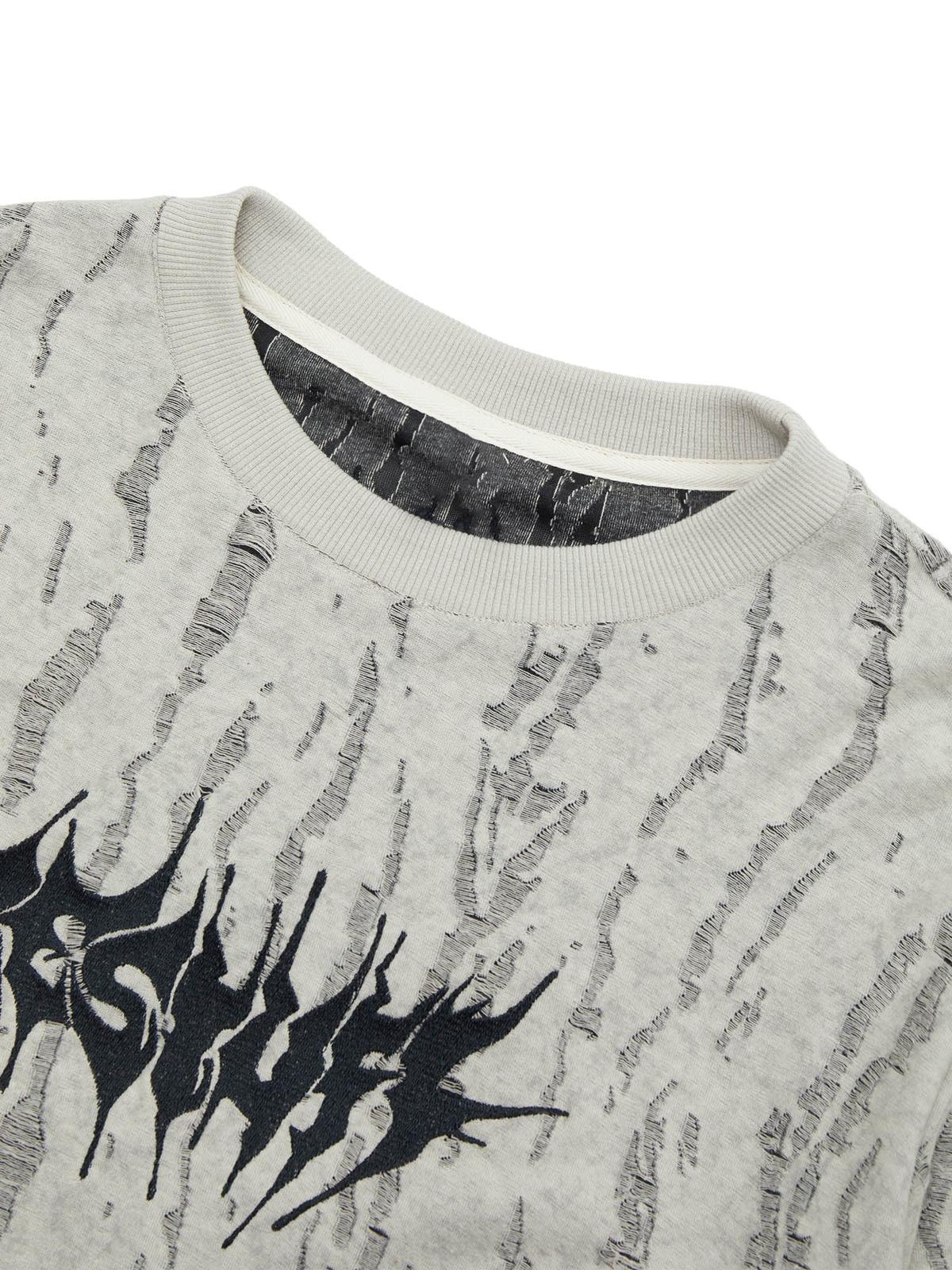 Faux Two-Piece Distressed Woolen T-Shirt