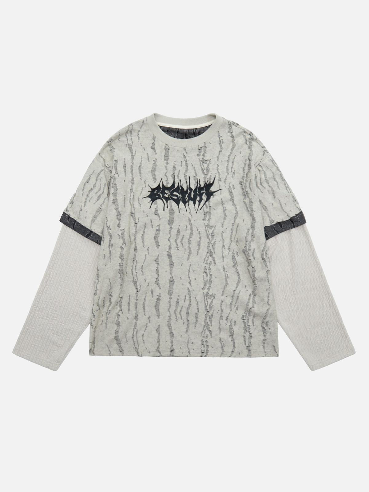 Faux Two-Piece Distressed Woolen T-Shirt