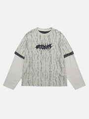 Faux Two-Piece Distressed Woolen T-Shirt