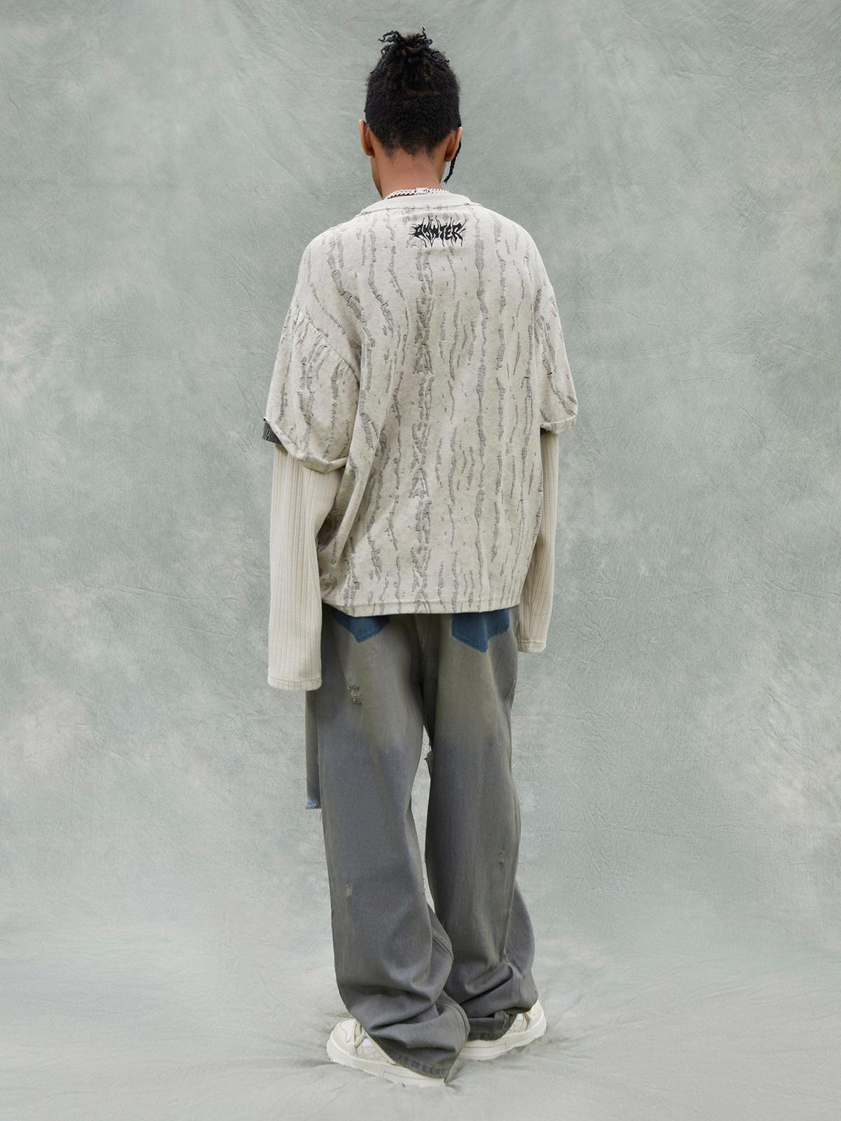 Faux Two-Piece Distressed Woolen T-Shirt