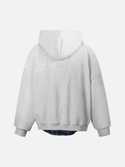 Faux Two-Piece Plaid Fleece Hooded Jacket