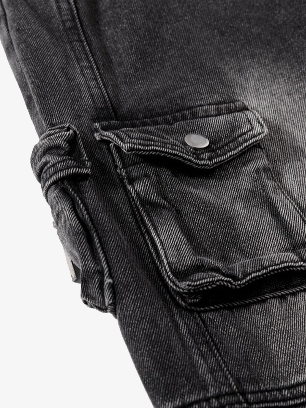 Vintage Washed Distressed Lace-up Cargo Flare Jeans