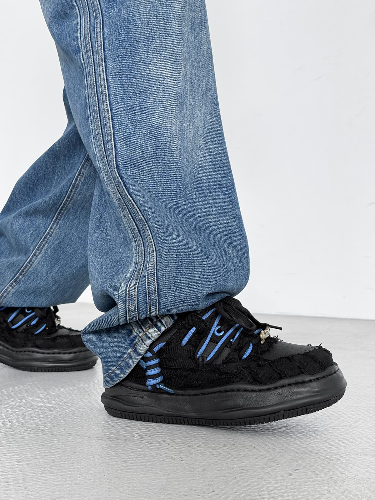 Retro Washed Denim Low Top Platform Sneakers
