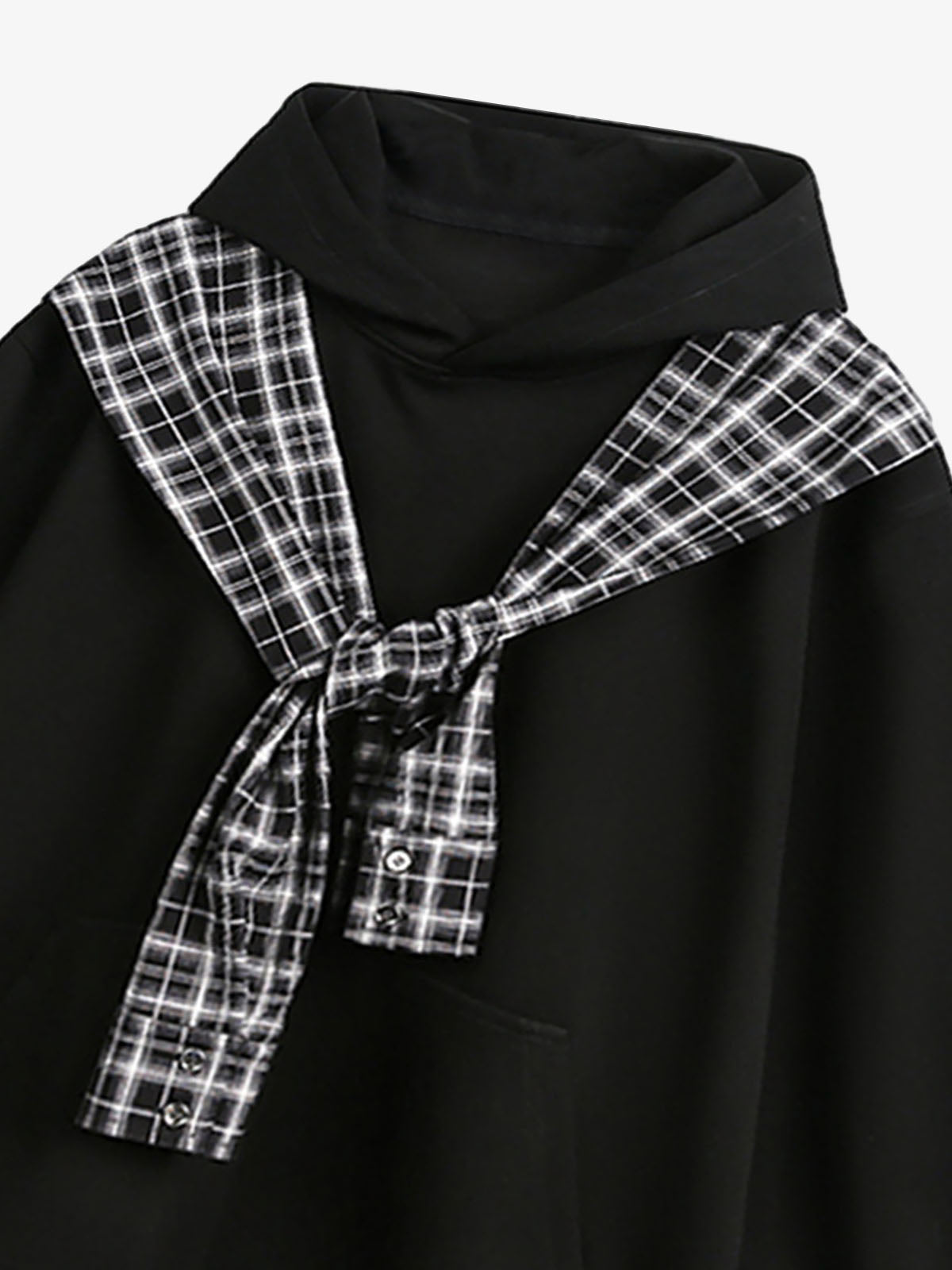 Fake Two-Piece Plaid Shirt Scarf Design Hoodie