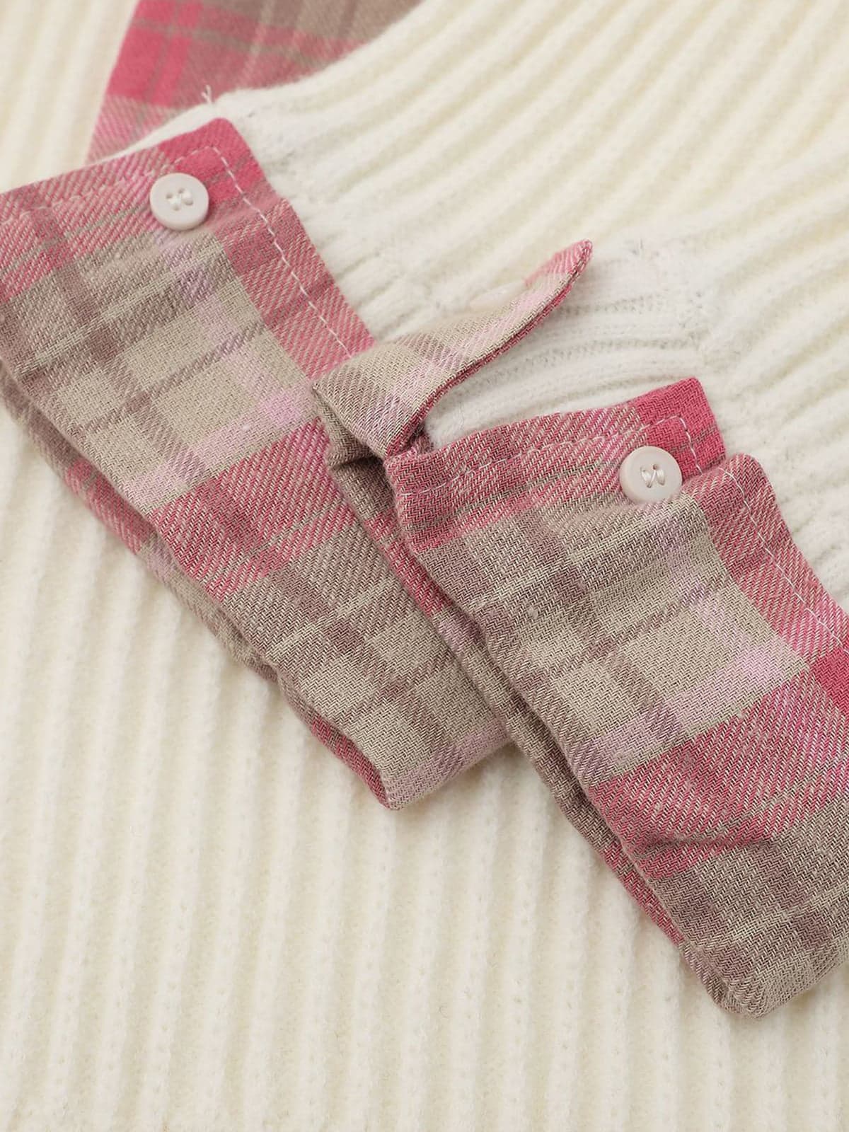 Plaid Scarf Patchwork Contrast Knit Sweater