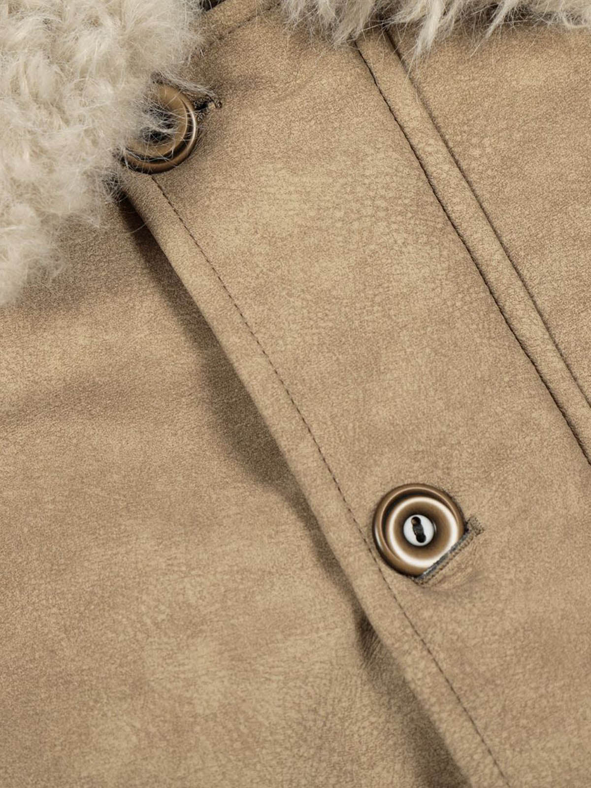 Vintage Fur Collar PU Leather Badge Embroidery Work Jacket