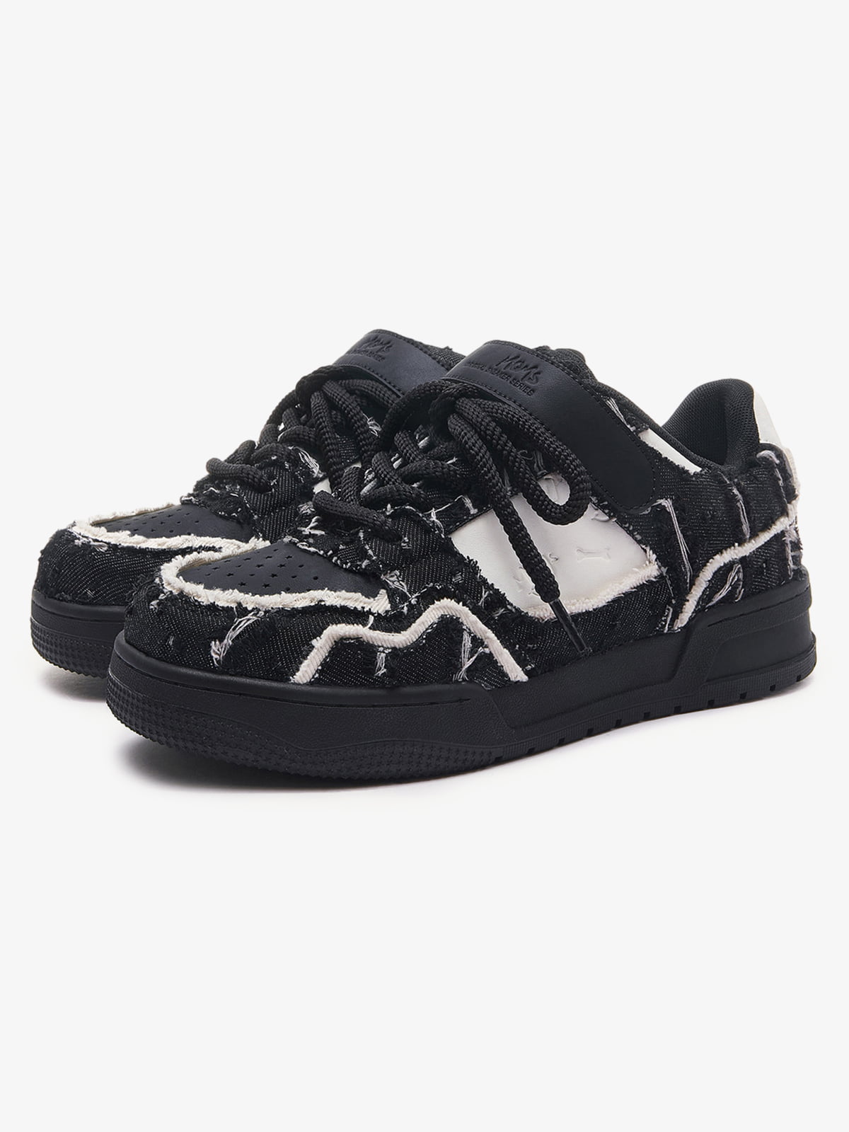 Retro Distressed Denim Patch Velcro Sneakers