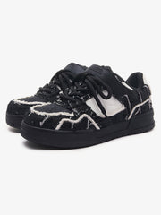 Retro Distressed Denim Patch Velcro Sneakers