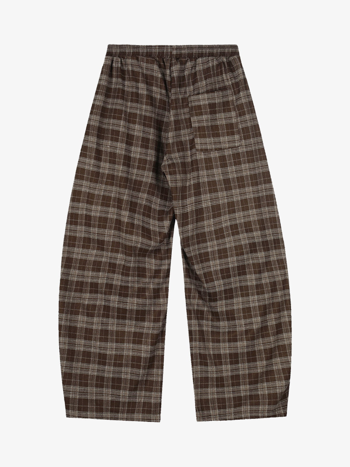 Street Pleated Waistband Plaid Check Barrel Pants