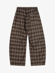 Street Pleated Waistband Plaid Check Barrel Pants