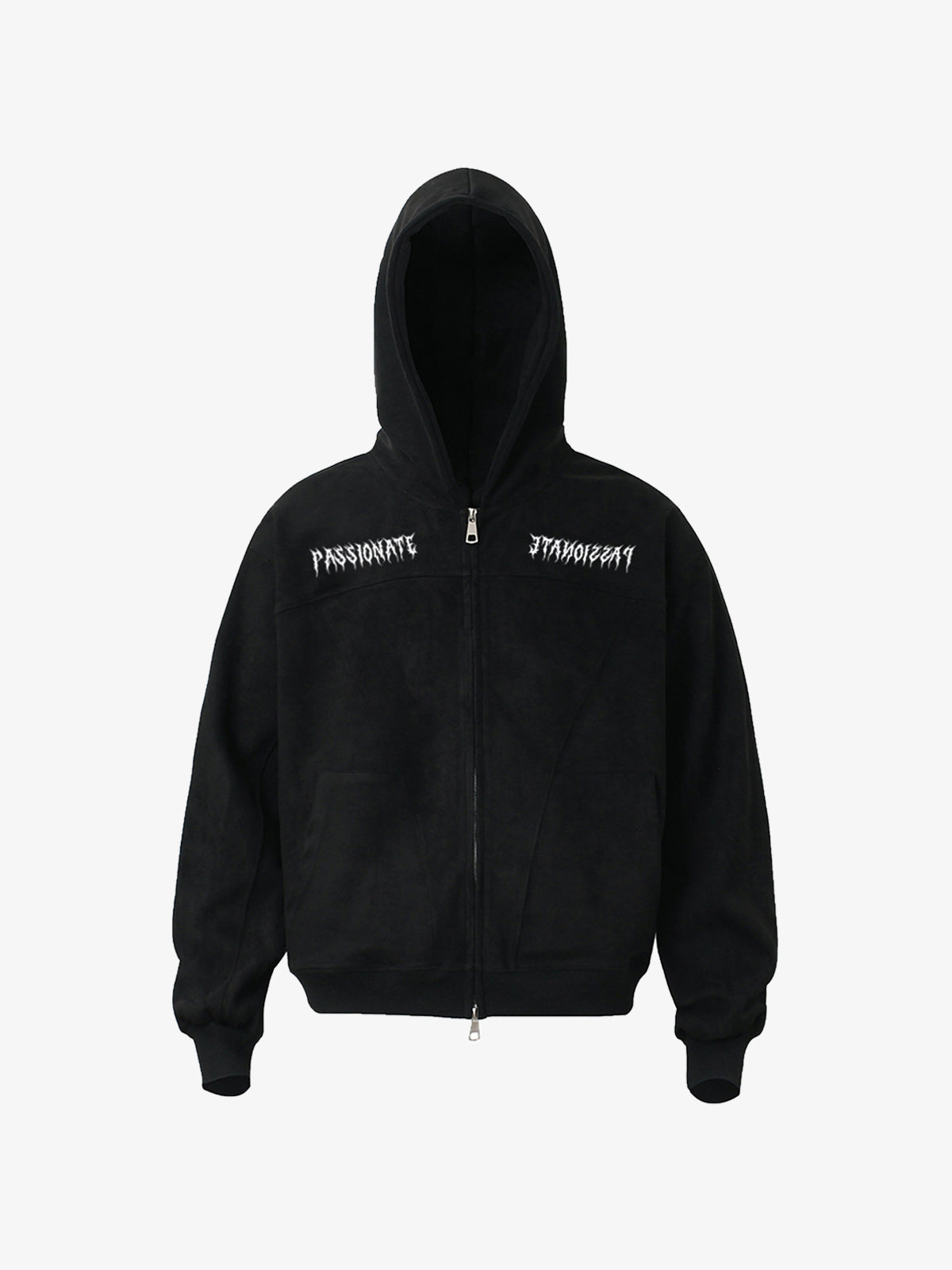 Vintage Suede Letter Embroidered Cropped Hooded Sweatshirt