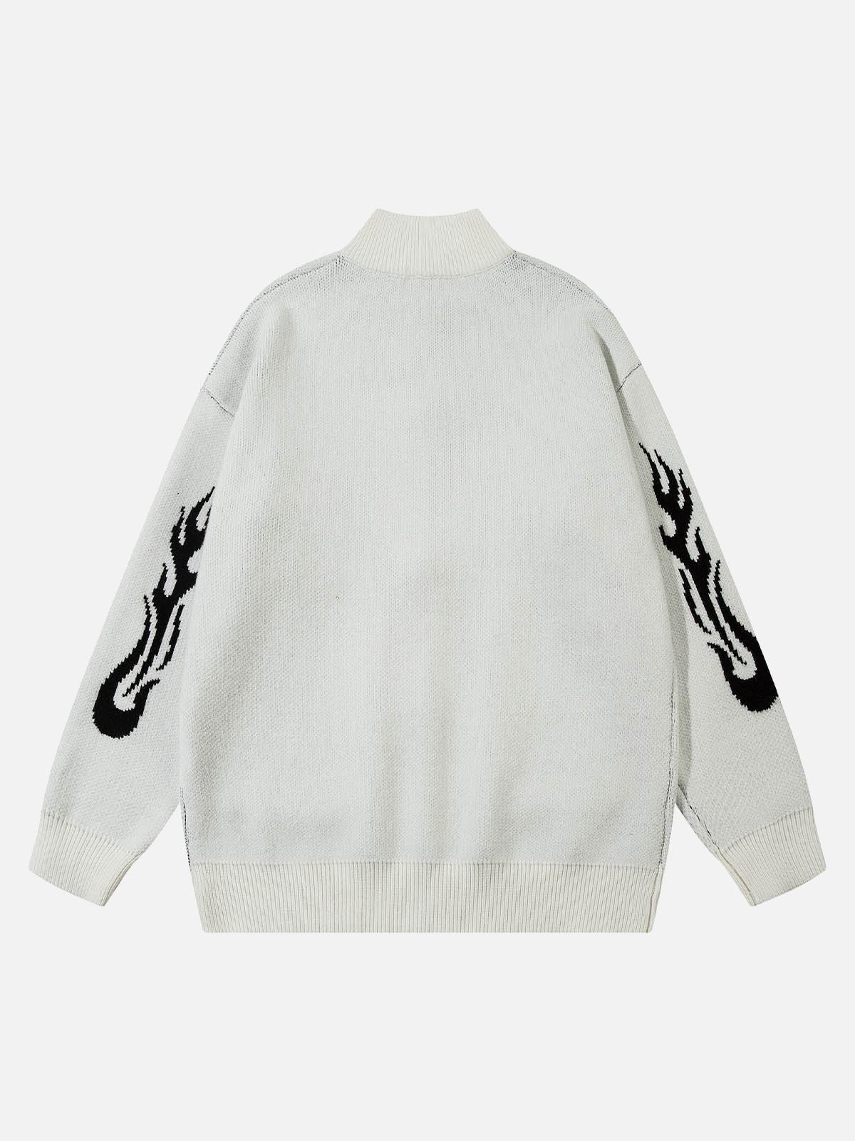 Flame Faux Mink Fur Zip Up Mock Neck Sweater