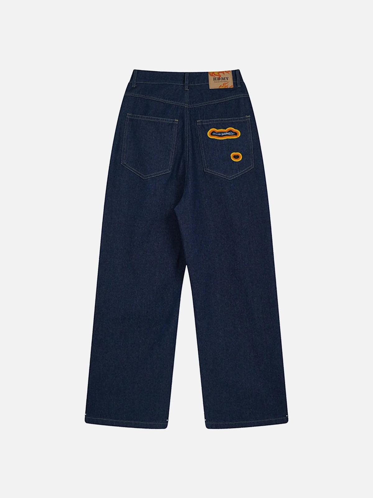 Flame-Scarred Towel Embroidered Jeans