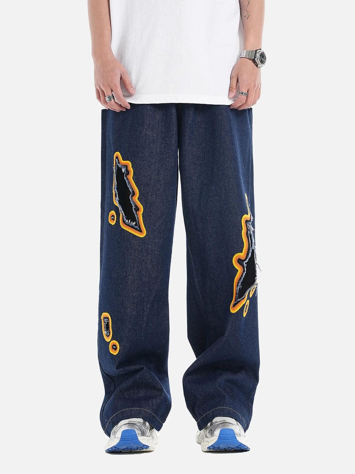 Flame-Scarred Towel Embroidered Jeans