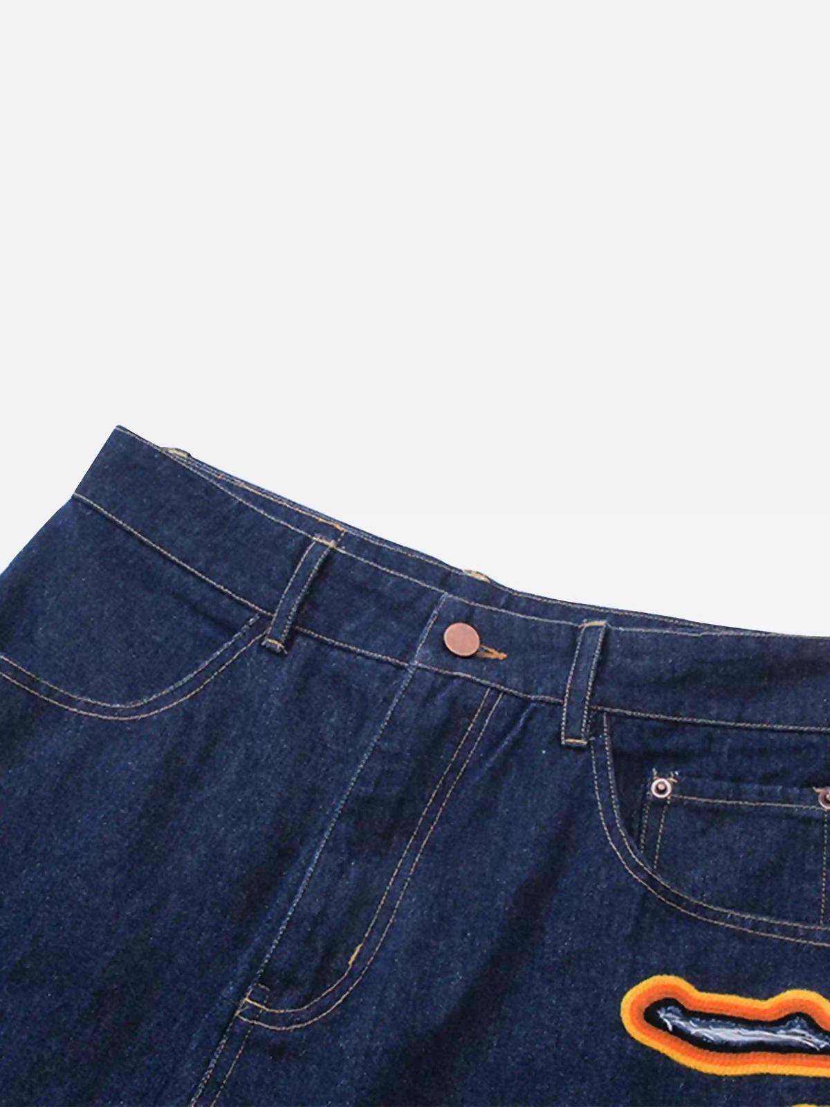 Flame-Scarred Towel Embroidered Jeans