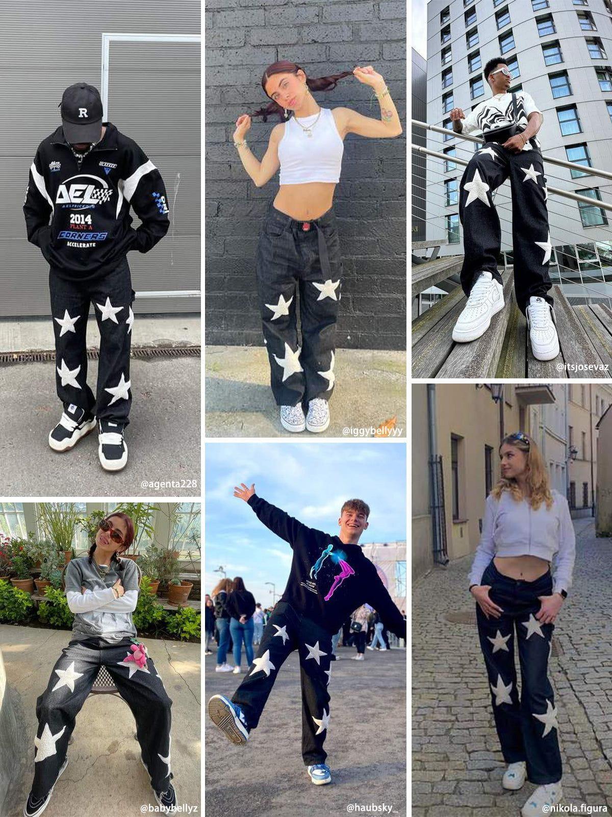 Flocked Star Straight Jeans