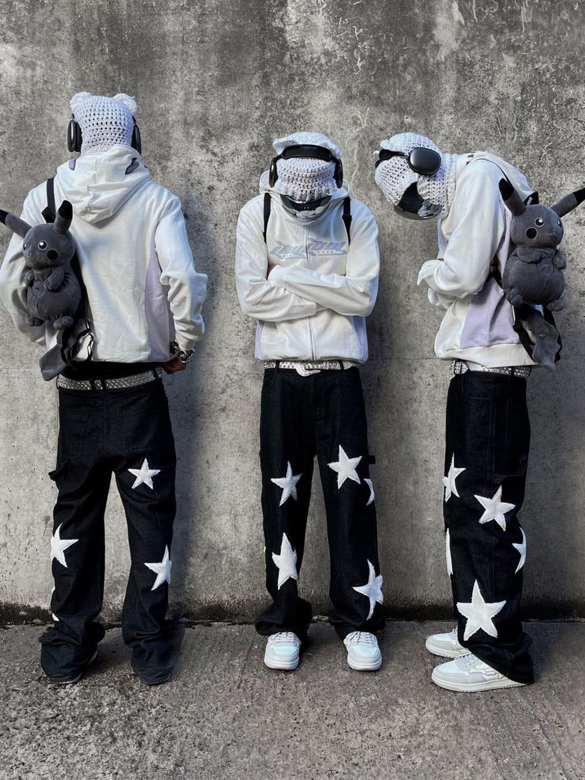 Flocked Star Straight Jeans