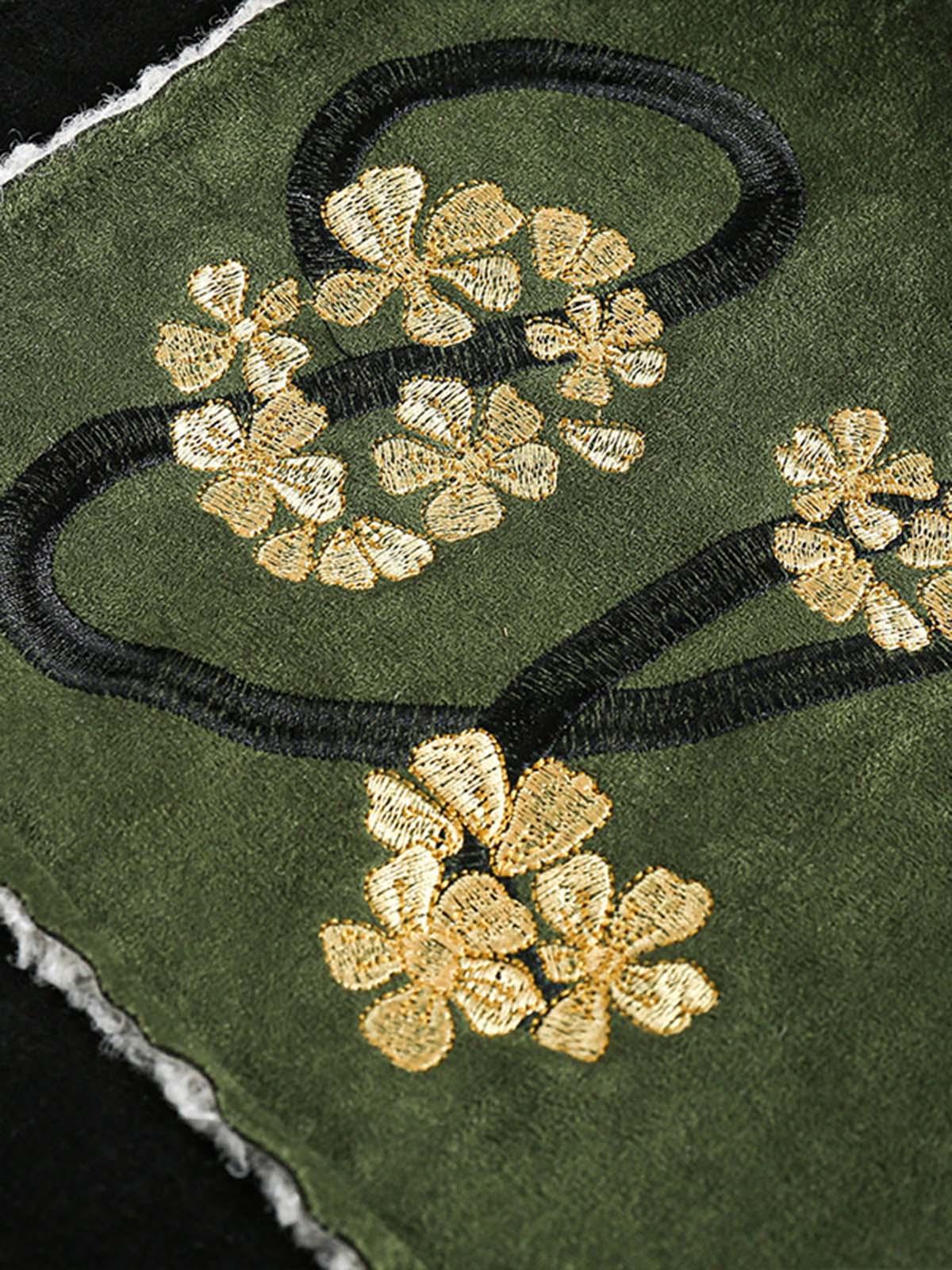 Floral Embroidered Suede Fleece Jacket