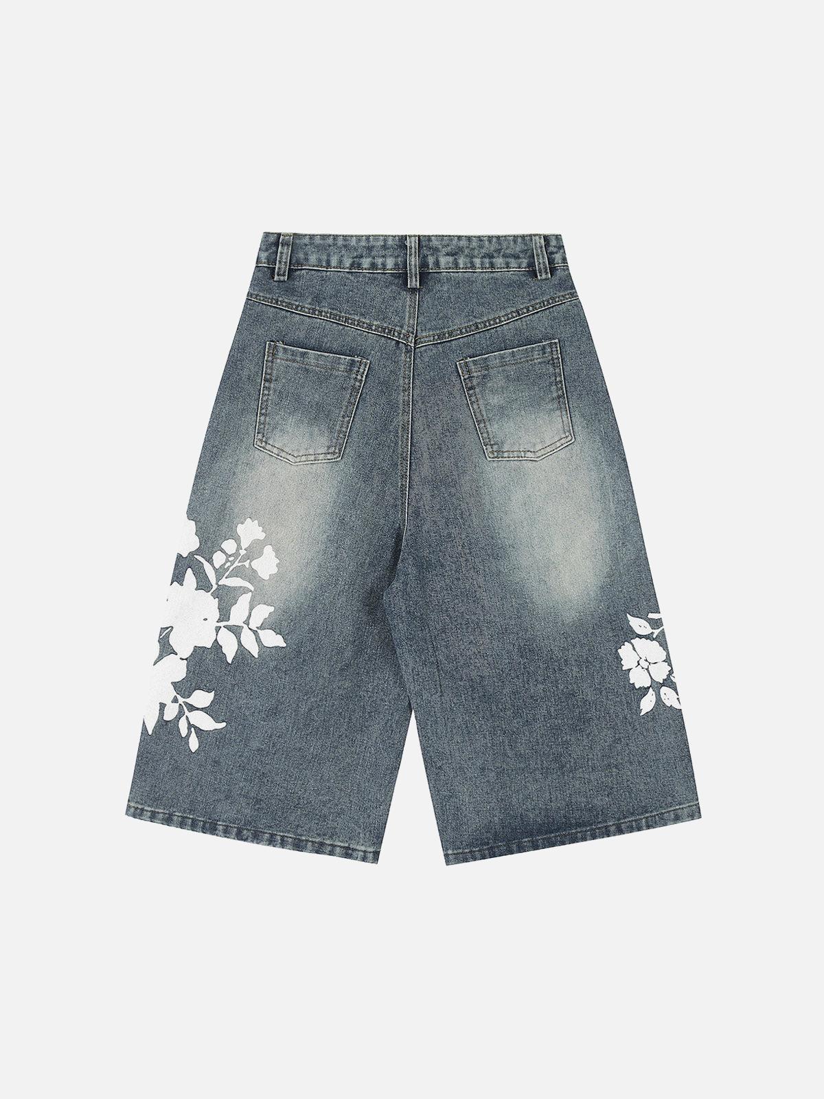 Floral Print Denim Shorts
