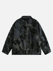 Floral Stand Collar Leather Jacket