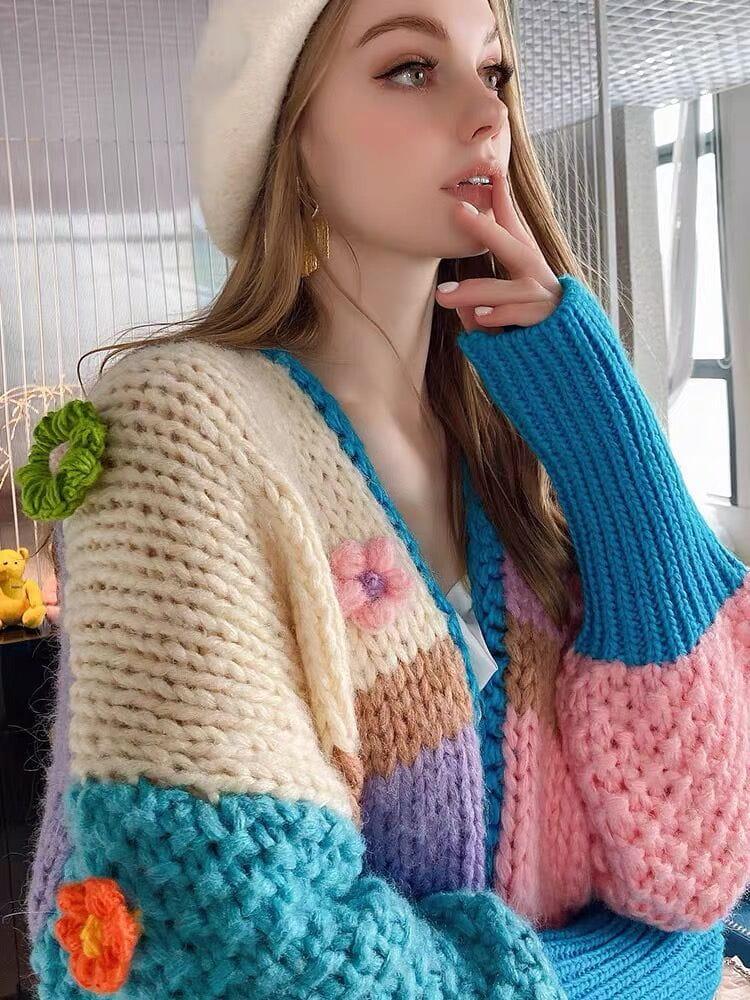Flowers Embroidery Oversized Sleeves Cardigan
