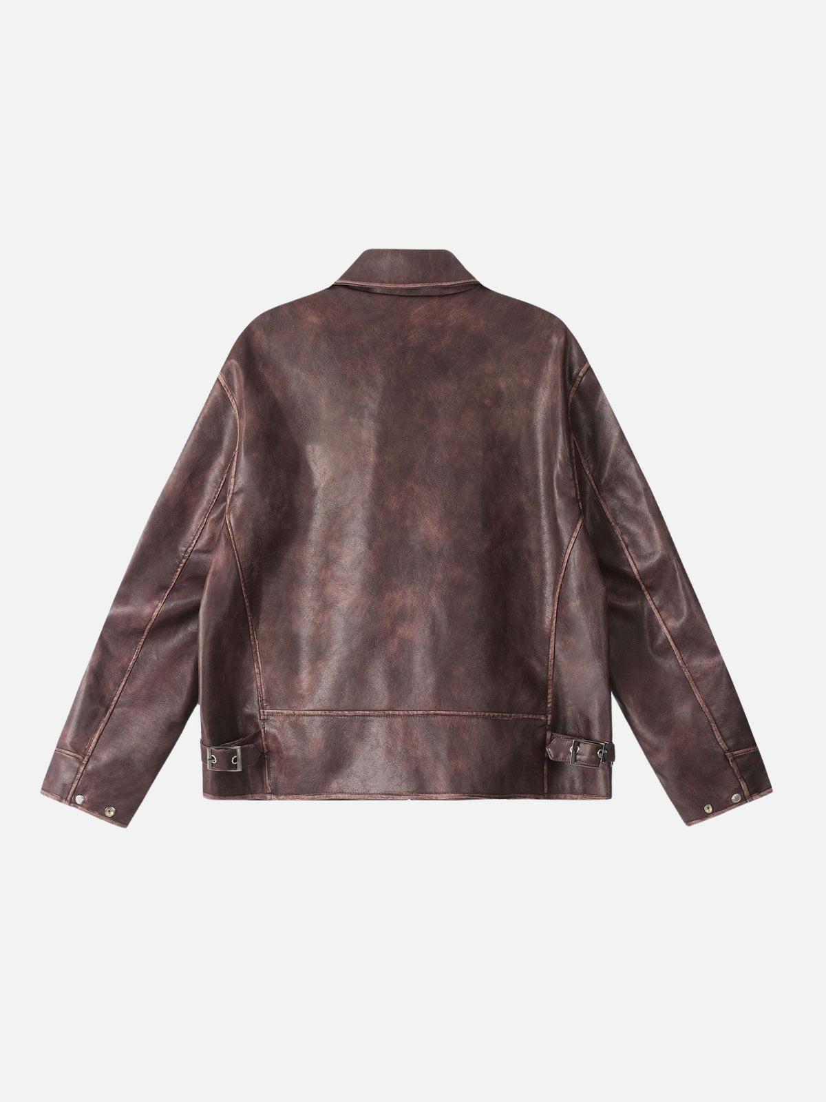 Fold-Over Washed Faux Leather Jacket