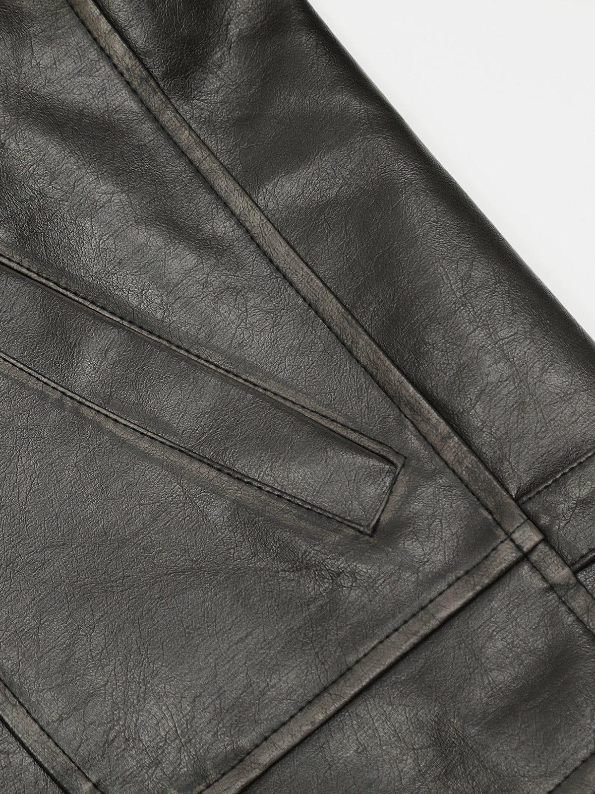 Fold-Over Washed Faux Leather Jacket