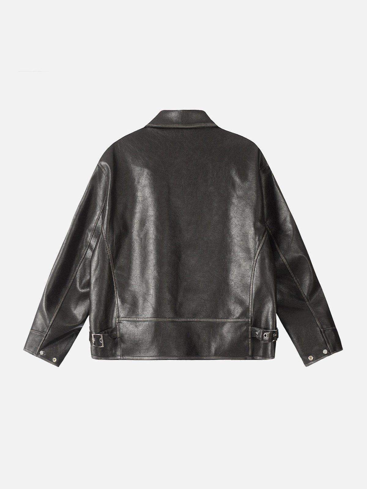 Fold-Over Washed Faux Leather Jacket