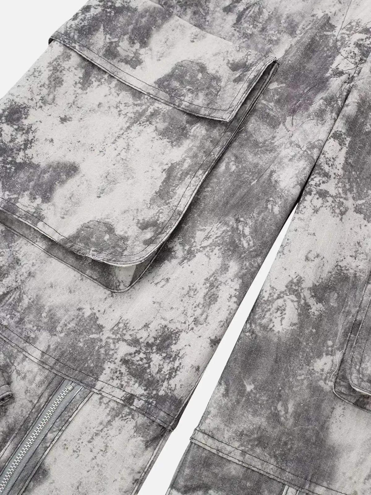 French Loose Pocket Printed Mid-Rise Cargo Pants