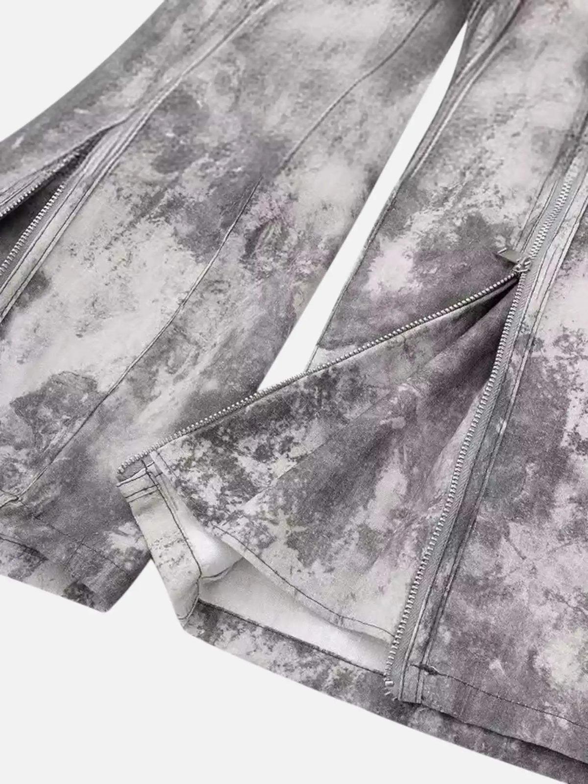 French Loose Pocket Printed Mid-Rise Cargo Pants