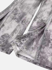 French Loose Pocket Printed Mid-Rise Cargo Pants