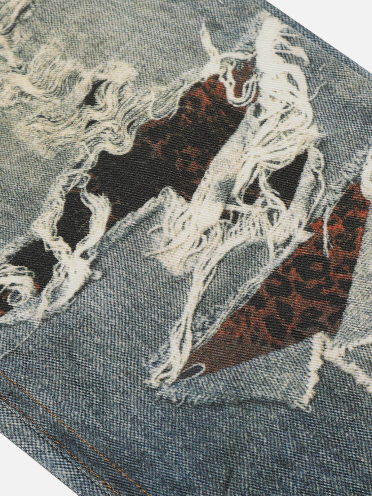 Fringe Distressed Print Jeans