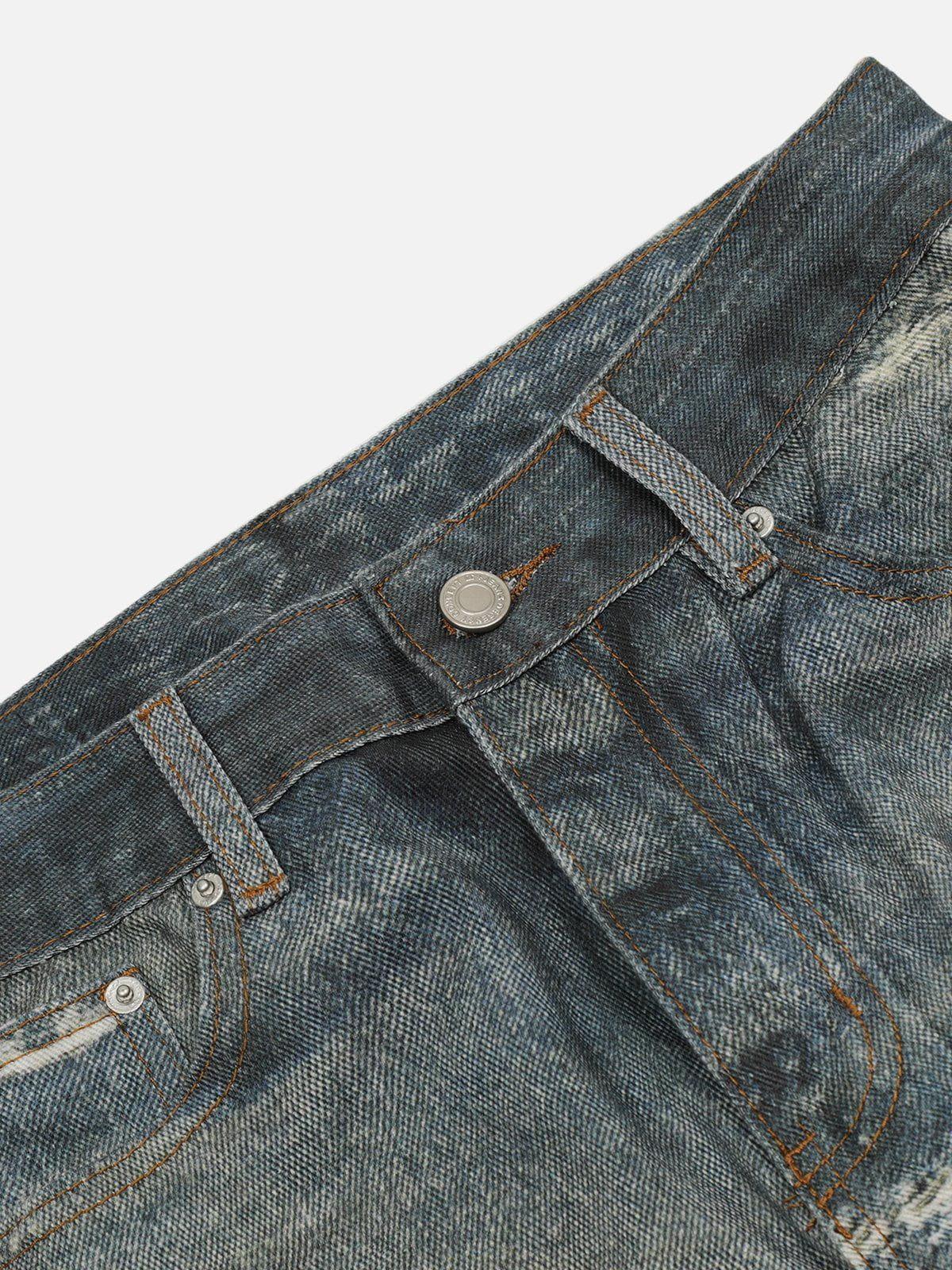 Fringe Distressed Print Jeans